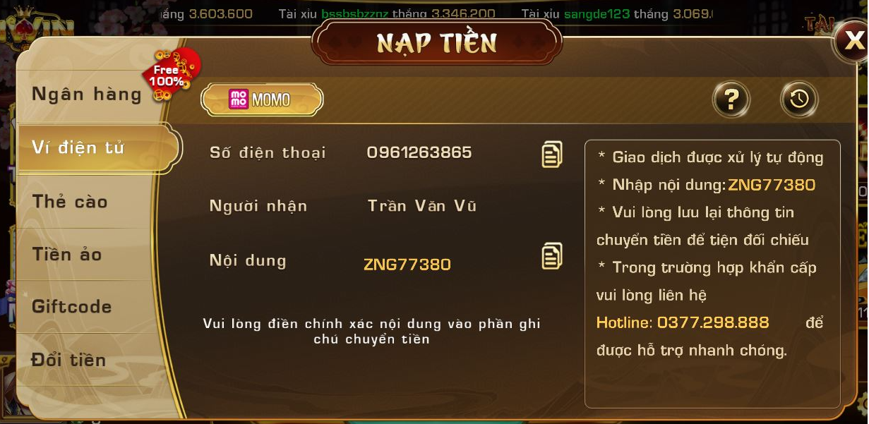 Nap tien iwin club bang vi dien tu